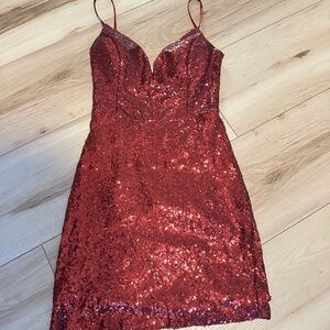 B Darlin Sparkling Ruby Sequin Dress